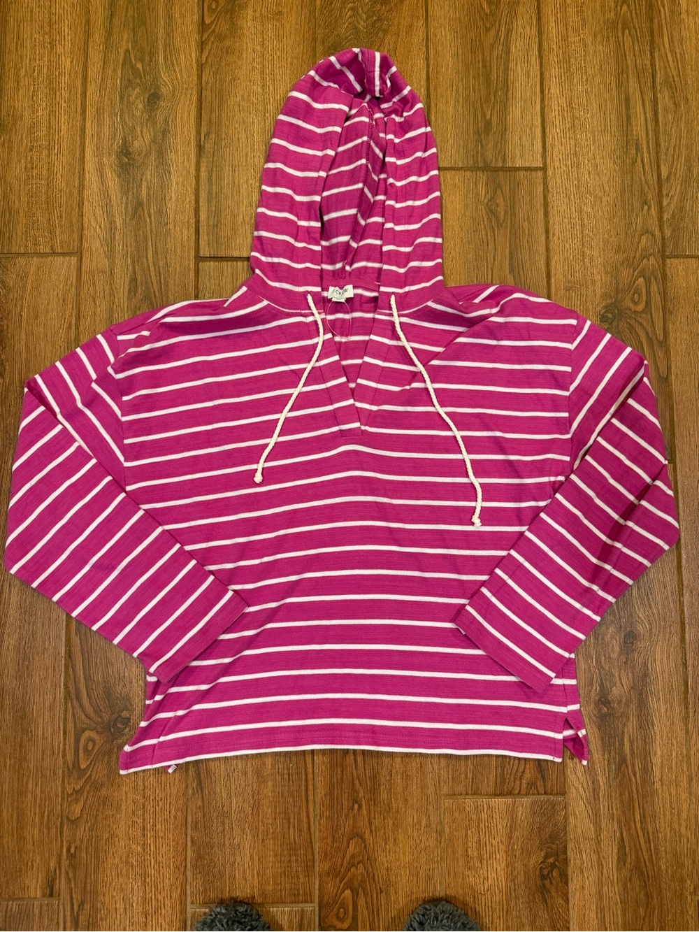 J. Crew Pink & White Striped Hooded Pullover Sweater / women’s xl